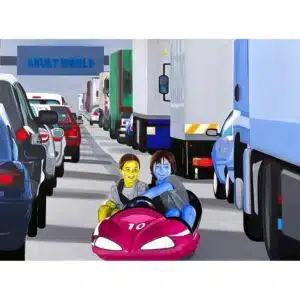 Cuadro pintado al óleo titulado "Adult World"