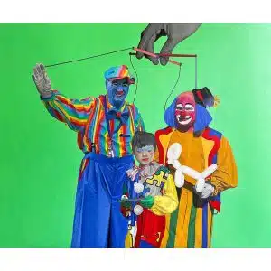 Cuadro pintado al óleo titulado "Hilos de influencia" pintado por Uturuo para la exposión "Nomen Nescio" de Madrid