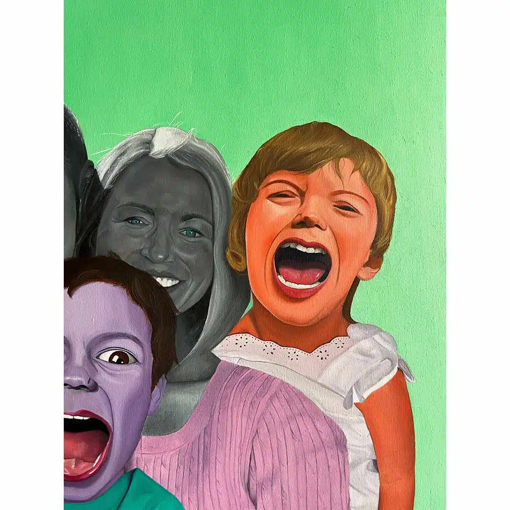 Detalle del cuadro pintado al óleo titulado "Gritos en color"