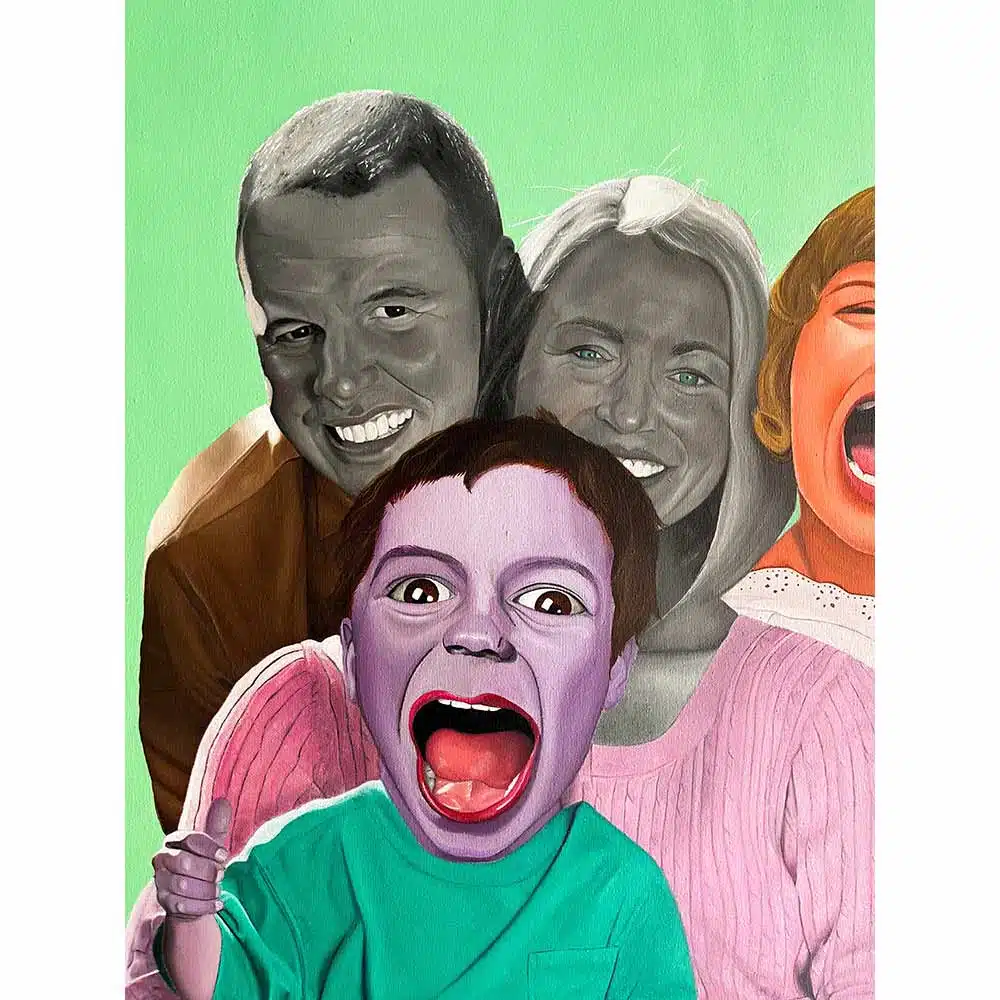 Detalle del cuadro pintado al óleo titulado "Gritos en color"