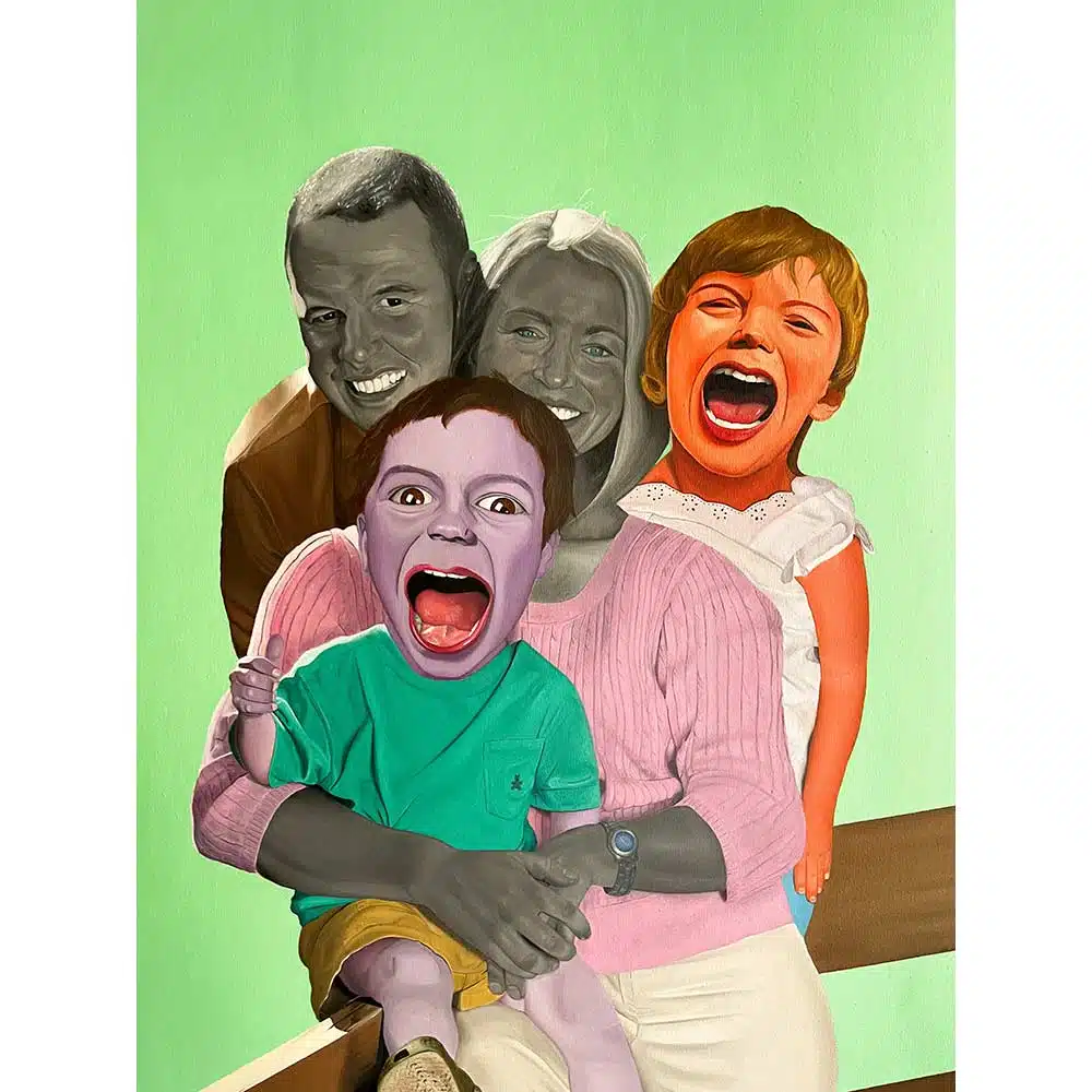 Detalle del cuadro pintado al óleo titulado "Gritos en color"